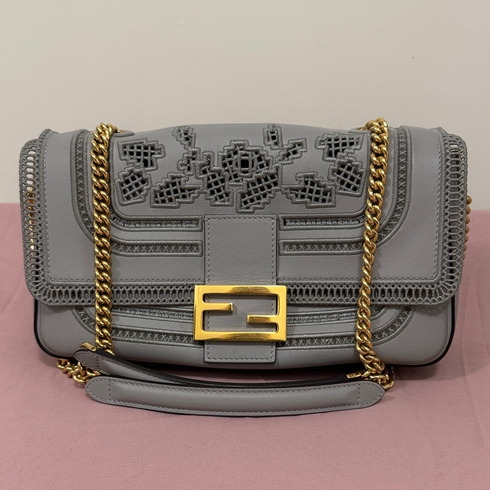 Fendi Grey Lace Baguette Bag